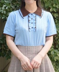 バイカラーフリルニットポロ【WEB先行販売】(サックス-F)