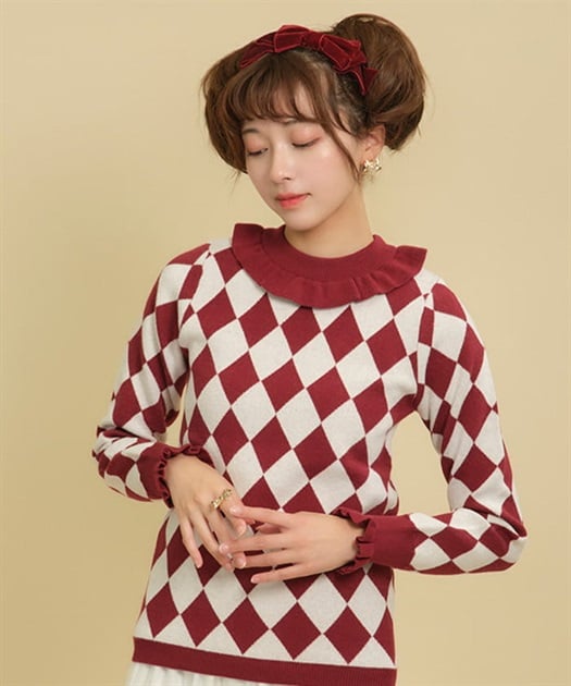ダイヤ柄ニットプルオーバー | レディース服・レディース ダイヤ柄ニットプルオーバー | レディース服・レディース