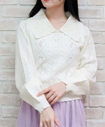 ブーケ刺繍ビッグ襟ニットプルオーバー【2点10%OFF対象商品】(生成り-M)