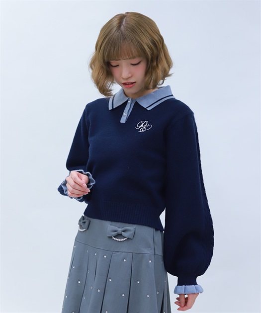 ＰＱ刺繍バイカラーポロニット