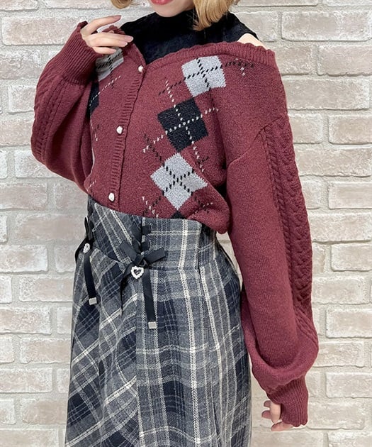 レイヤード風アーガイルニット【ランク別お値下げ対象商品】(ワイン-M)