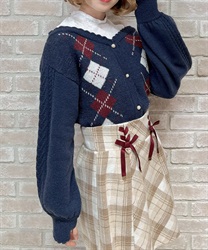 レイヤード風アーガイルニット(紺-M)