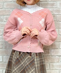 レイヤード風アーガイルニット(ピンク-M)