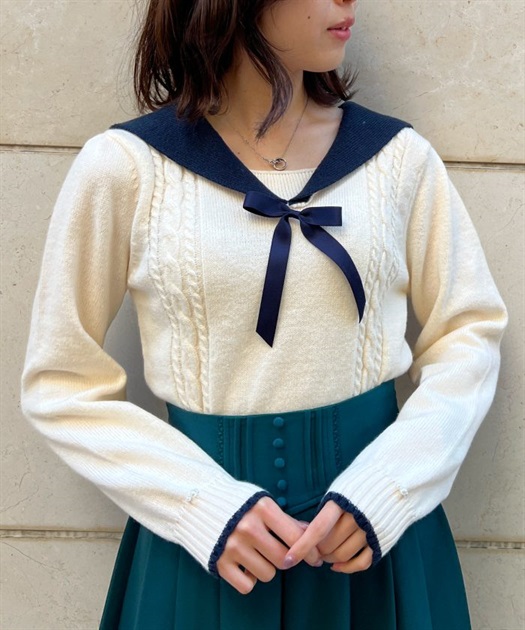 ブローチ付セーラーニット【期間限定価格】 | outlet | axes ブローチ付セーラーニット【期間限定価格】 | outlet | axes