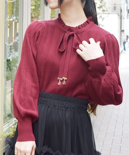 花チャーム機能付リボンニット | レディース服・レディース 花チャーム機能付リボンニット | レディース服・レディース