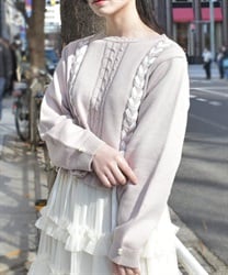 レースアップニットプルオーバー【2点10%OFF対象商品】(ピンク-F)