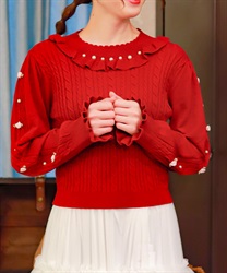 バラモチーフ×ケーブルニット(ワイン-F)