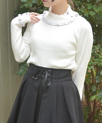 バイカラーフリルローズニット【予約】(白-F)