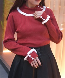 バイカラーフリルローズニット(赤-F)