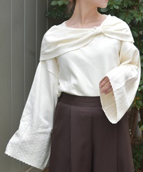 ドレープリボンフレア袖ニット(白-F)
