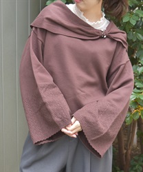 ドレープリボンフレア袖ニット(茶-F)