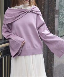 ドレープリボンフレア袖ニット(ラベンダー-F)