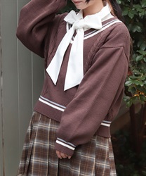 ケーブルチルデンニットプルオーバー(Ｄブラウン-F)