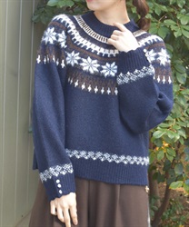 雪柄フェアアイルニット(紺-F)