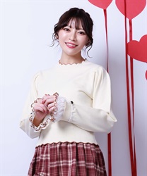 ハート釦バイカラーニットプルオーバー(生成り-F)