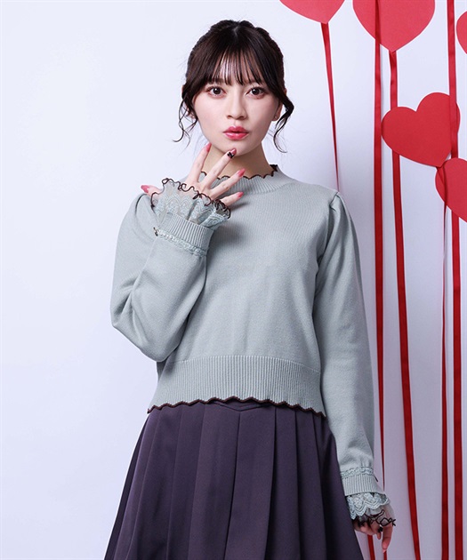 ハート釦バイカラーニットプルオーバー【予約】 | axes femme online shop