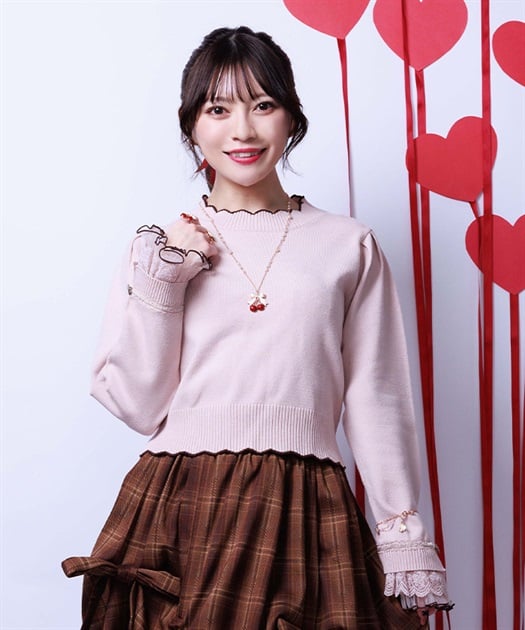 ハート釦バイカラーニットプルオーバー【予約】