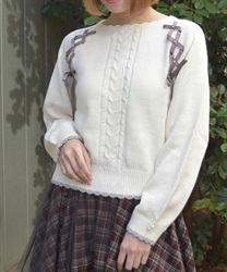 レースアップニットプルオーバー(生成り-F)