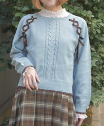 レースアップニットプルオーバー(ミント-F)