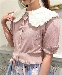 ハート柄透かし半袖ニットカーディガン | kawaii | axes femme ハート柄透かし半袖ニットカーディガン | kawaii | axes femme
