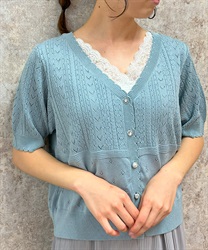 接触冷感透かし編みニットカーディガン(ミント-F)
