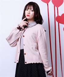 ハート釦バイカラーニットカーディガン(ピンク-F)