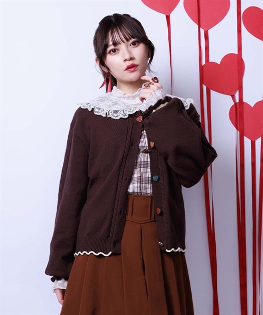 ハート釦バイカラーニットカーディガン【予約】