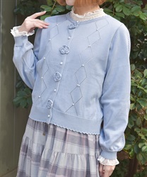 かぎ針ローズニットカーデ【期間限定価格】(サックス-F)