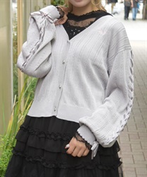 ＵＶカット編み上げニットカーディガン(グレー-F)