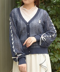 接触冷感編み上げニットカーディガン【WEB先行販売】(紺-F)