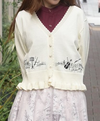 音楽刺繍ショートニットカーディガン【WEB先行販売】(生成り-F)