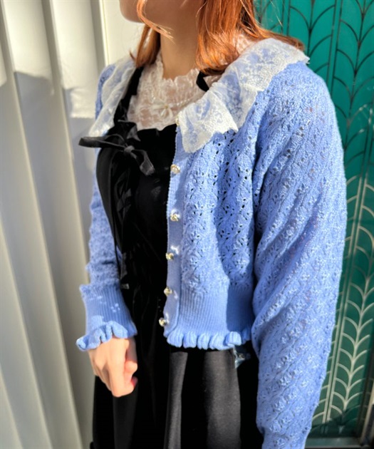 レースフリル襟ニットカーディガン | outlet | axes femme レースフリル襟ニットカーディガン | outlet | axes femme