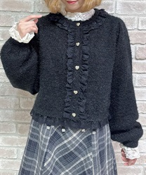 ラメシャギーフリルニットカーディガン(黒-M)