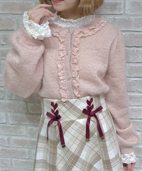 ラメシャギーフリルニットカーディガン(ピンク-M)