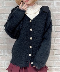 ウェーブファーニットカーディガン(黒-M)