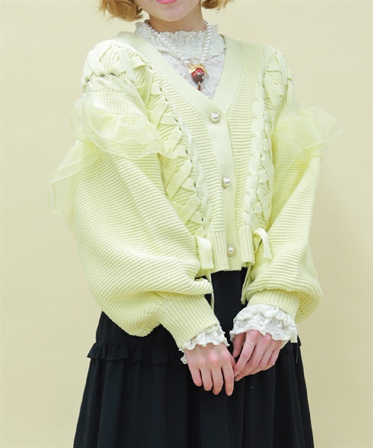 編み上げ×チュールフリルカーディガン | POETIQUE | axes femme online