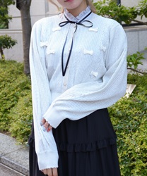 リボン付き透かし編みカーデ(生成り-M)