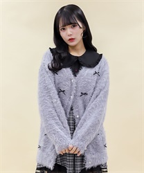 メニーリボンモヘアニットカーディガン(グレー-M)