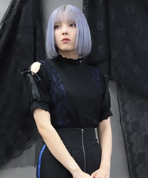 バイカラー肩あきカットプルオーバー【WEB先行販売】(黒-M)