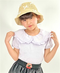 ロゴ刺繍フリル衿Ｔシャツ(ラベンダー-120cm)