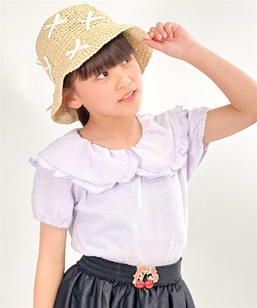 ロゴ刺繍フリル衿Ｔシャツ