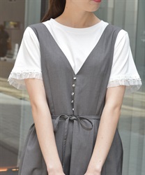 レース×チュール袖Ｔシャツ(生成り-F)
