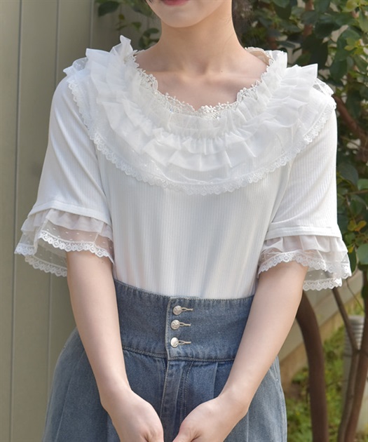ドット×チュールフリルプルオーバー | レディース服・レディース