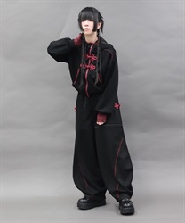 チャイナボタンルーズパンツ(黒-M)