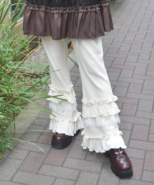 フリル×レースワッフルパンツ