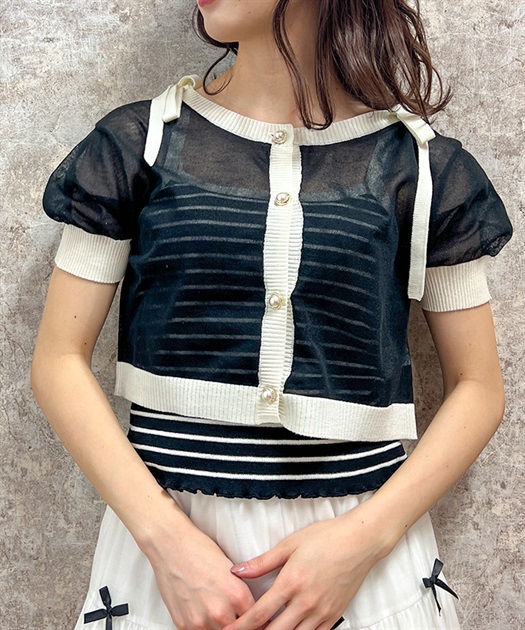 シアーカーディガン付ボーダーキャミ | outlet | axes femme シアーカーディガン付ボーダーキャミ | outlet | axes femme