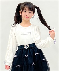 kidsリボン×レース袖ラメ刺繍Ｔ(生成り-120cm)