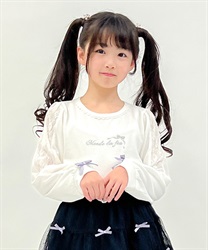 kidsリボン×レース袖ラメ刺繍Ｔ