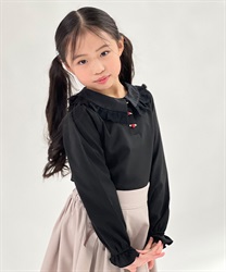 ローズ付ビッグ襟プルオーバー(黒-120cm)