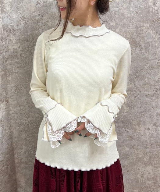 袖レースバイカラーメロープルオーバー | outlet | axes femme 袖レースバイカラーメロープルオーバー | outlet | axes femme